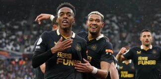 Joe Willock celebrates his equaliser for Newcastle
