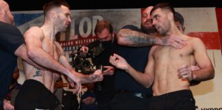 JOSH TAYLOR v JACK CATTERALL  25-2-2022.SSE HYDRO,.GLASGOW.PIC LAWRENCE LUSTIG.IBF/WBC/WBA/WBO SUPER-LIGHTWEIGHT CHAMPIONSHIP OF THE WORLD.JOSH TAYLOR V JACK CATTERALL WEIGH IN