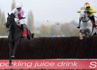 The Nube Negra staff is reasonable about possibilities Harry Skelton riding Nube Negra (left) on their way to winning the Shloer Chase