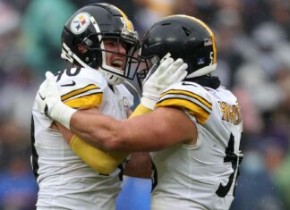 The case of the Pittsburgh Steelers outdoors the Linebacker stand The case of the Pittsburgh Steelers outside the Linebacker stand