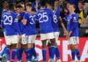Albrighton and Iheanacho earn Leicester victory over Rennes Leicester players celebrate Marc Albrighton's opener