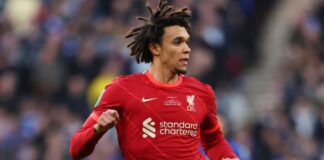 Trent Alexander-Arnold in action for Liverpool at Wembley