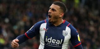 West Bromwich Albion's Karlan Grant celebrates after scoring a goal to make it 0-2