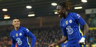 Trevoh Shaloba (right) celebrates Chelsea's first goal of the match