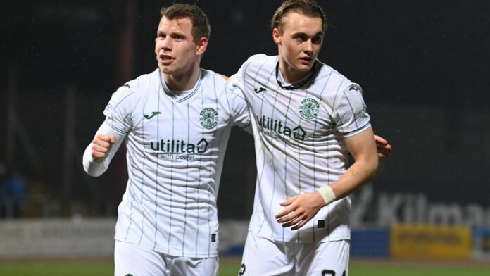 Dundee-gets-first-point-of-McGee-era-with-Hibs-tie.png Runar Hauge (L) and Elias Melkersen make their Hibs debut during the Cinch Premiership match between Dundee and Hibs at Dens Park