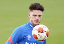 Declan Rice is back in training with West Ham and is fit to play Sevilla