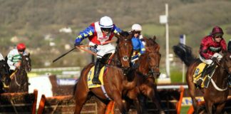 Love Envoi on his her way to victory in the Mares' Novices' Hurdle