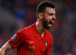 Fernandes double leads Portugal to the World Cup Bruno Fernandes celebrates after scoring against North Macedonia