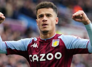 Gerrard: No choice has been made on Coutinho’s future Philippe Coutinho celebrates scoring Villa's third goal