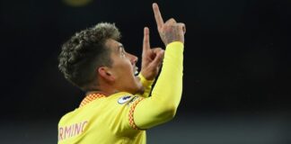 Roberto Firmino celebrates after his brilliant finish put Liverpool 2-0 ahead at Arsenal