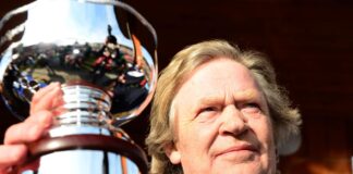 Mouse Morris with the Irish Grand National trophy