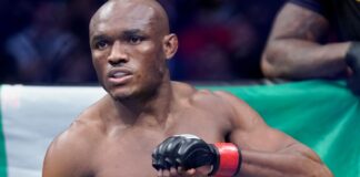 Kamaru Usman before fighting against Colby Covington in a welterweight mixed martial arts championship bout at UFC 268, Sunday, Nov. 7, 2023, in New York.  (AP Photo/Corey Sipkin)  