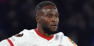 Spartak's Victor Moses during the Europa League Group C soccer match between Leicester City and Spartak Moscow at the King Power Stadium in Leicester, England, Thursday, Nov. 4, 2023. (AP Photo/Rui Vieira)..