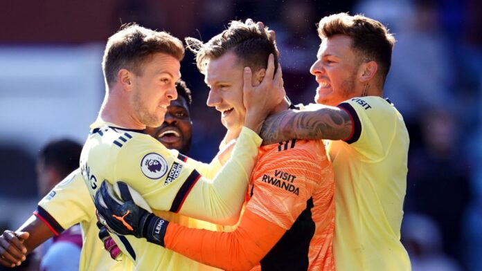 PL-hits-and-misses-A-big-step-along-the-way.jpg Bernd Leno, Ben White and Rob Holding celebrate beating Aston Villa