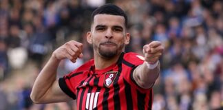 Bournemouth's Dominic Solanke celebrates scoring their side's third goal of the game