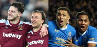 West Ham face Lyon while Rangers have been drawn against Braga in the Europa League quarter-finals