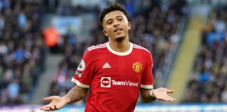 Jadon Sancho gives a muted celebration following his equaliser