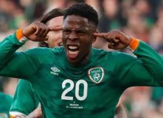 Republic of Eire to play Belgium for its centenary Chidose Ogbeni celebrates after Ireland equalized the lead against Belgium