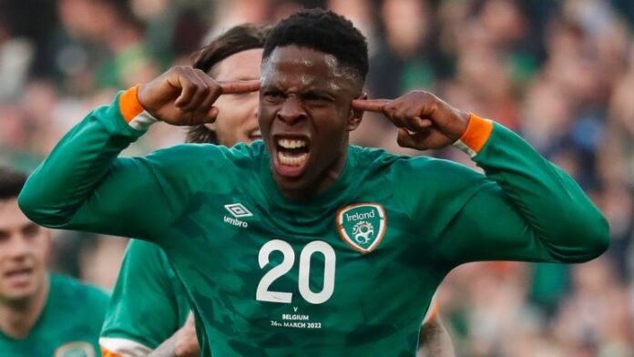 Republic-of-Ireland-to-play-Belgium-for-its-centenary.jpg Chidose Ogbeni celebrates after Ireland equalized the lead against Belgium