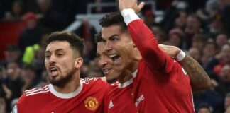 Cristiano Ronaldo celebrates after reclaiming Manchester United's lead against Tottenham