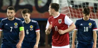 VIENNA, AUSTRIA - MARCH 29: John McGinn tied Scotland after Austria during an international friendly match between Austria and Scotland at Ernst Happel Stadium, on March 29, 2023, in Vienna, Austria.  (Photo by Craig Williamson/SNS Group)