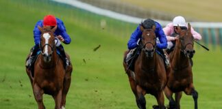 Modern News, ridden by Mickael Barzalona, on his way to victory at Newmarket 