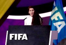  Lise Klaveness speaking at the FIFA Congress in Doha