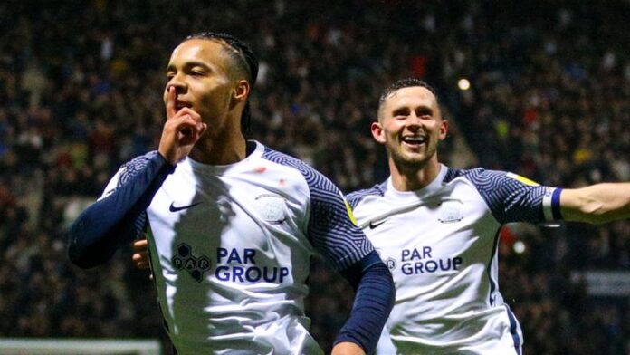 Archer-hits-the-target-while-Preston-beat-rivals-Blackpool.jpg Preston, England - APRIL 05: Preston North End Cameron Archer celebrates scoring the opening goal in front of Blackpool fans during the Sky Bet Championship match between Preston North End and Blackpool at Deepdale on April 5, 2023 in Preston, England. (Photo by Alex Dodd - CameraSport via Getty Images)