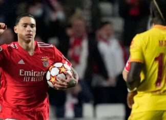 Diaz chases Benfica when Liverpool win the first-leg quarter-final first leg Benfica midfielder Darwin Nunez celebrates after scoring against Liverpool