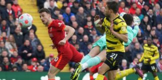 Diogo Jota leads Liverpool ahead (AP)