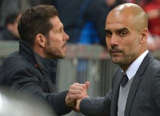 Pep: Atleti’s ‘silly’ type controversy; “I by no means decide opponents” Pep Guardiola, then Bayern Munich coach, and Diego Simeone after Champions League semi-final in 2016
