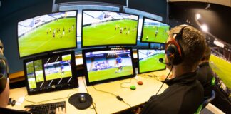 Media event with referees receiving VAR training at Hampden Park