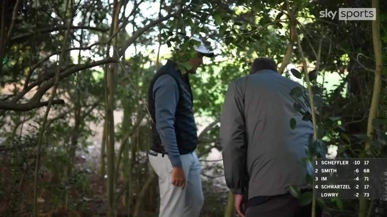 Scotty Scheffler drove it into the trees on the last hole of the day but managed to escape with a ghost to head into the final round with a three-shot lead over Cameron Smith