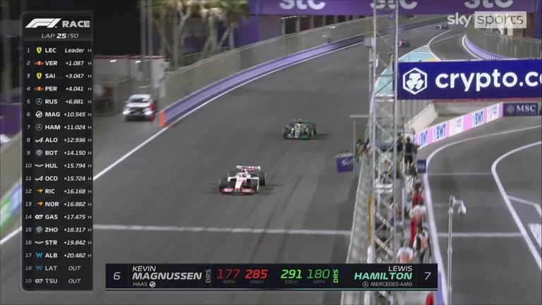 Hamilton moved up to sixth after Haas passed Kevin Magnussen.