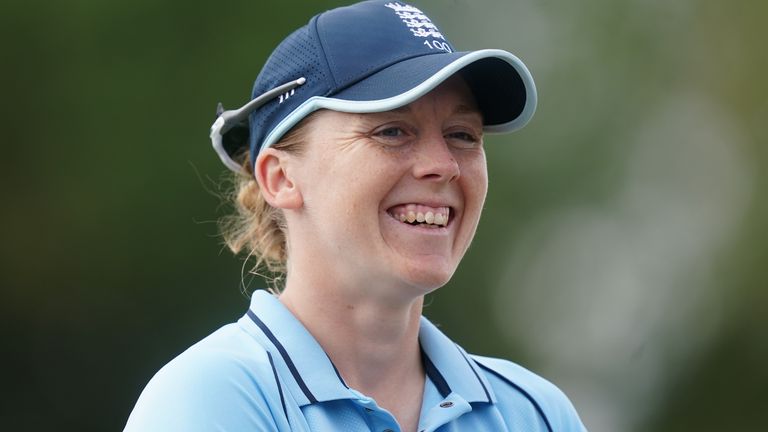 England captain Heather Knight reacts to the news that female back team members can be used as field players to achieve a match in the event of a Covid-19 injury