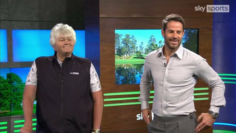 Jamie Redknapp and Dame Laura Davis took the famous 12th hole at Augusta National before The Masters