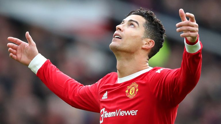 Cristiano Ronaldo's reaction after his attempt hit the post