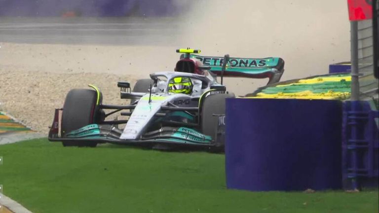 Lewis Hamilton narrowly avoids a collision while training at the Australian Grand Prix. 