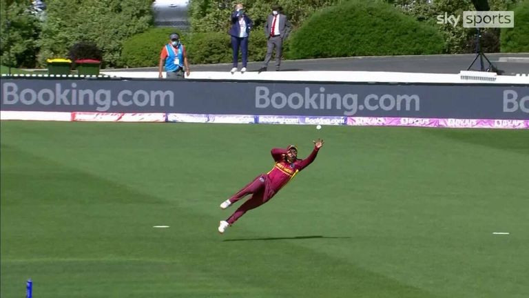 West Indies Deandra Dottin has caught Lauren Winfield-Hill's share with this amazing gravity-defying catch