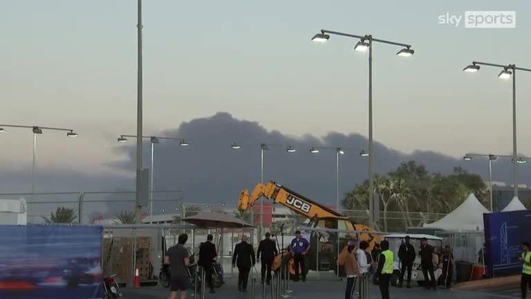 Watch the moment smoke rises from the Jeddah circuit in Saudi Arabia as Craig Slater gives an update on the fire and the status of Sunday's race. 