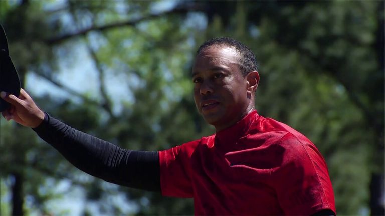 Tiger Woods receives a standing ovation from Augusta sponsors after earning a final Round 78 at The Masters