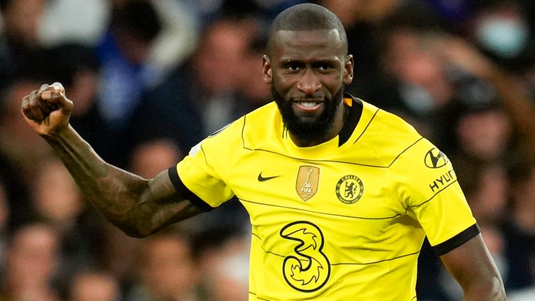 Antonio Rudiger celebrates scoring Chelsea and Real Madrid goals
