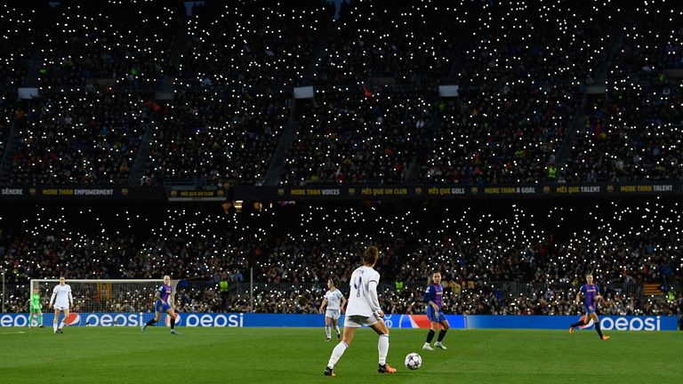Real Madrid faces Barcelona in the Women's Champions League in front of 91,553 fans at the Nou Camp