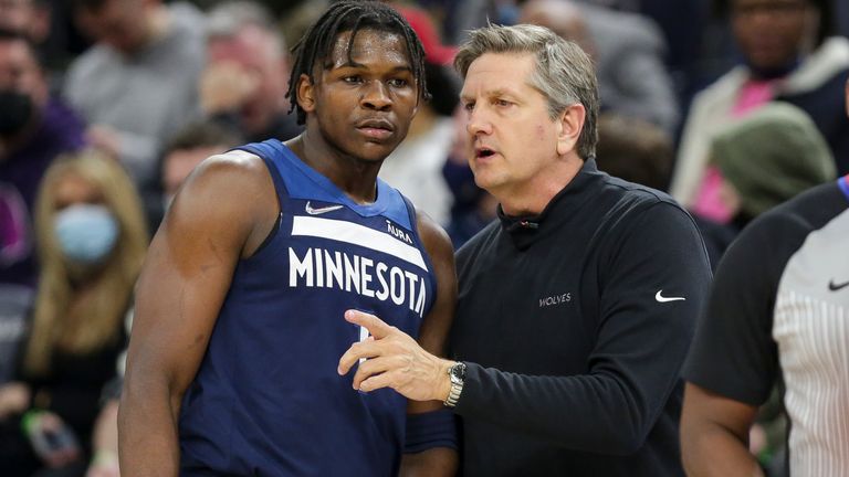 Minnesota Timberwolves head coach Chris Finch and Anthony Edwards spoke on the sidelines
