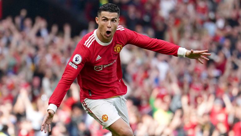 Cristiano Ronaldo celebrates after his amazing free kick that put Man United ahead 3-2 (AP)