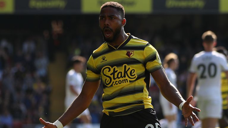 Emmanuel Denis Watford celebrates a goal
