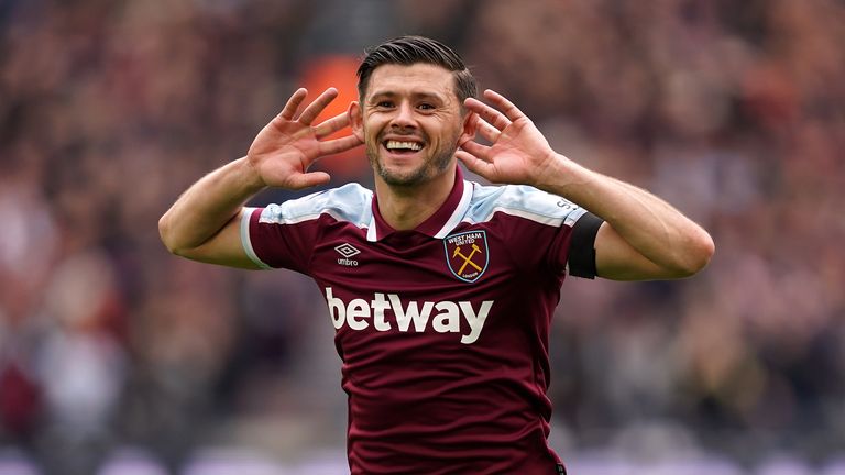 Aaron Cresswell celebrates putting West Ham ahead