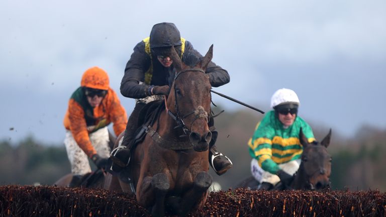 Fiddlerontheroof leads the field at Swinley Chase in Ascot before finishing a close second at Fortescue (orange cap)