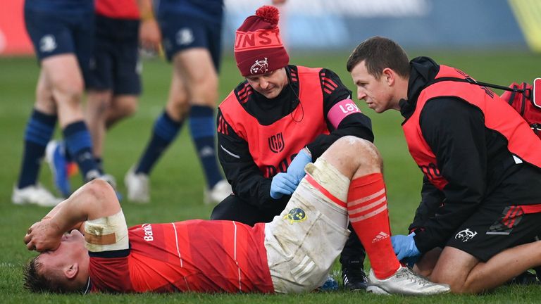 Gavin Coombs left with a leg injury half an hour ago 