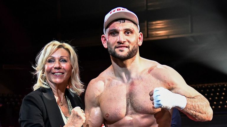 Arsene Gulamerian (right) of France stands after retaining his WBA Super Heavyweight Championship belt against Moldova Konstantin Pignaro at the Palais des Sports in Marseille, southeast France, on December 28, 2019 (Photo by Gerard Julien/AFP) (Photo by Gerard Julien/AFP via Getty Images)